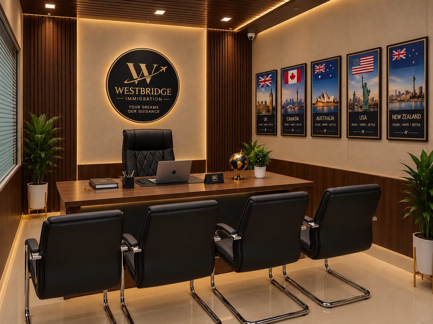 Consultation room with destination country displays